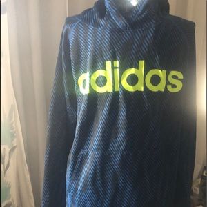 Royal blue & black stripes w/neon green writing